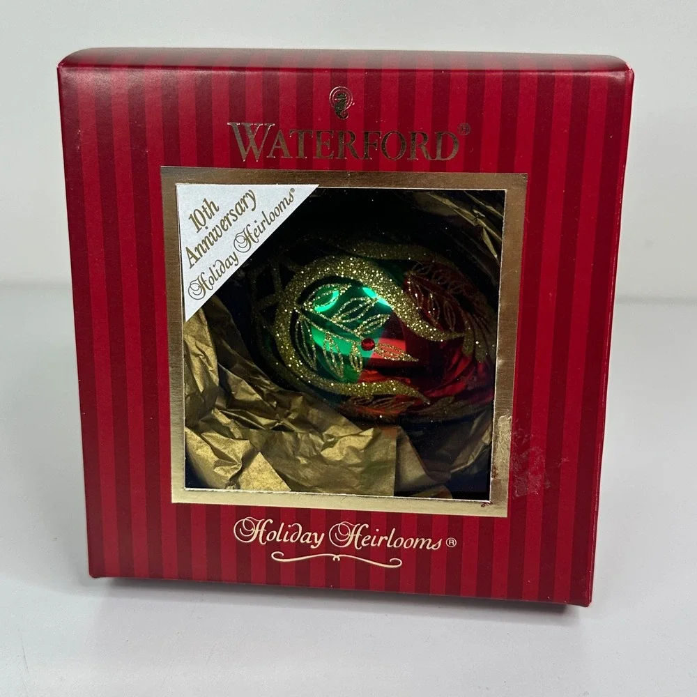 Vintage Waterford Holiday Heirlooms Peacock 10th Anniversary Egg Ornament Boxed